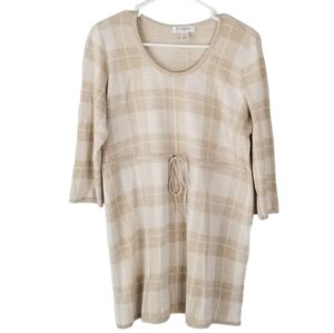 Motherhood Maternity Tan/Cream Plaid 3/4 Sleeve Dress Size M Tie Waist